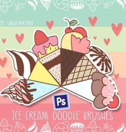 卡哇伊甜筒、冰淇淋卡通图案PS笔刷下载