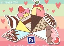 卡哇伊甜筒、冰淇淋卡通图案PS笔刷下载