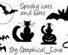 万圣节蝙蝠图形、黑猫卡通剪影PS笔刷素材下载