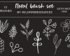 10 手绘植物绿叶枝条印花图案PS笔刷下载
