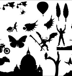 卡通形象、恶魔魔王、热气球、小树、摩托车、蝴蝶、风车等PS自定义形状素材