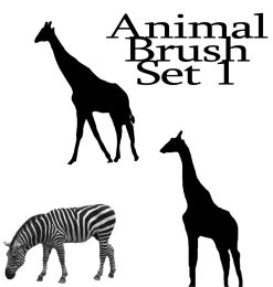 长颈鹿、斑马等剪影图像PS动物笔刷