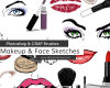 女性眼睛、口号、嘴唇、化妆用品等装饰涂鸦PS美图笔刷