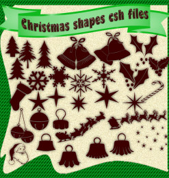 圣诞节铃铛、树叶、雪花、驯鹿等圣诞节装饰photoshop自定义形状素材 .csh 下载
