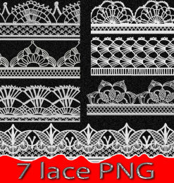 7种刺绣式蕾丝花边、花纹图案PS笔刷下载（PNG文件格式）