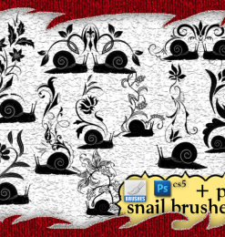 可爱的蜗牛印花、蜗牛植物花纹图案PS笔刷下载