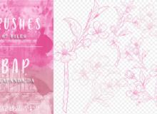 7种手绘桃花花朵花纹图案PS笔刷素材
