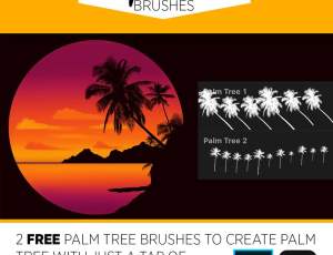 免费棕榈树剪影图像PS笔刷素材（同时含Photoshop笔刷文件和Procreate笔刷文件）