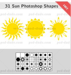 31种太阳图形、太阳光芒照射效果PS笔刷素材