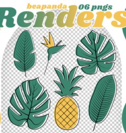 绿色植物叶子、菠萝等卡通形象PS笔刷素材（PNG图片格式）