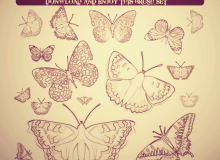 手绘线框式蝴蝶图案PS笔刷